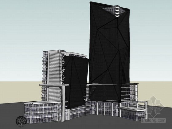 超高层建筑综合体模型资料下载-超高层综合体办公楼建筑sketchup模型下载