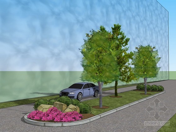 小区景观与道路资料下载-小区道路景观sketchup模型下载