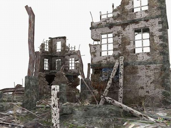 由废墟改造的住宅景观资料下载-废墟场景建筑3D模型下载