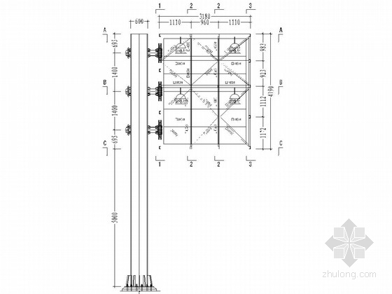 户外F型立柱LED显示屏结构施工图-前排支架立面图 