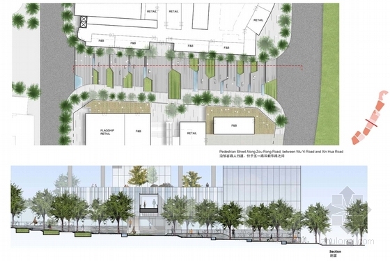 [重庆]现代风格高层商业街设计方案文本-现代风格高层商业街设计断面图