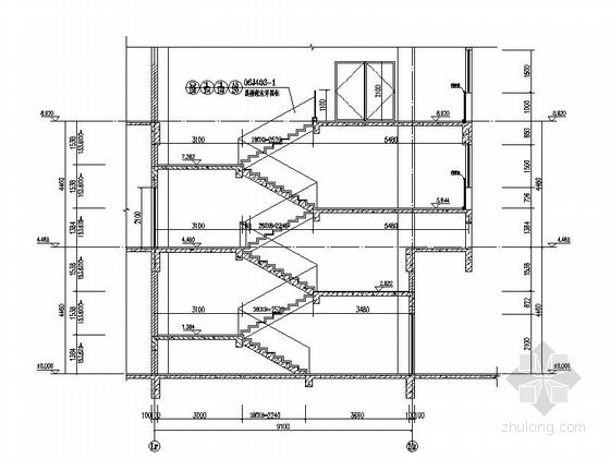 [江西]现代风格三层商住建筑设计方案施工图-现代风格三层商住建筑楼梯剖面图