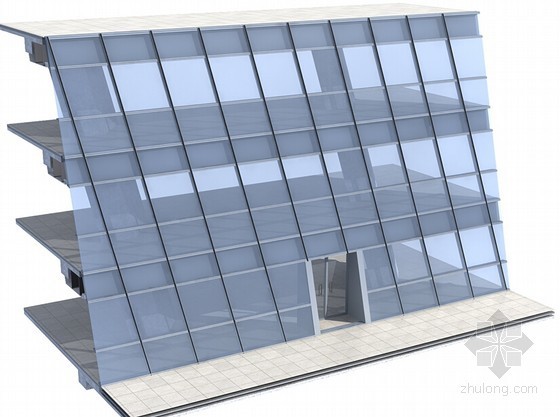 [上海]高层商务办公楼幕墙工程施工组织设计（玻璃幕墙 铝单板幕墙）-连廊斜面单元幕墙安装效果图 