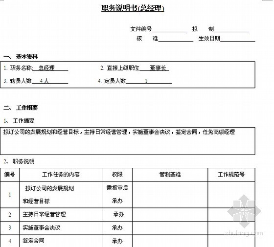 [新手必备]2014年知名房地产企业经营管理制度及常用表格大全(含350个表格)-职务说明书(总经理) 