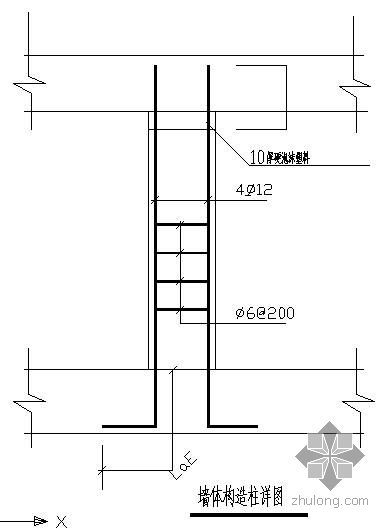 砖砌墙体加构造柱资料下载-某墙体构造柱节点构造详图