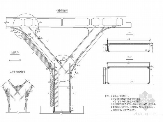 梅花形拉筋布置设计资料下载-桥梁Y形腿及墩身钢筋布置图CAD