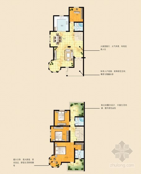 [南京市六合区]某二层双拼别墅建筑施工图（含效果图）-平面 