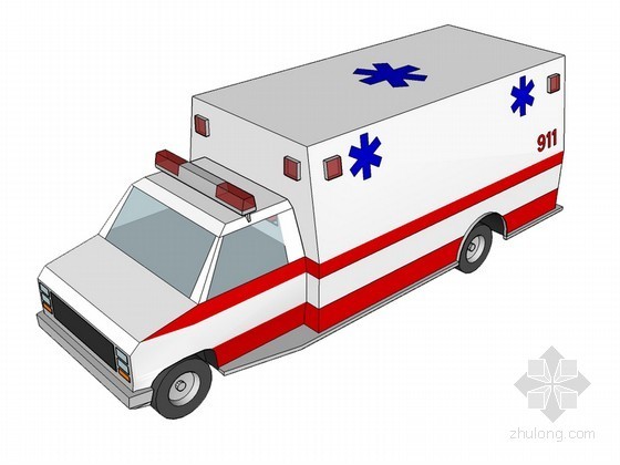 CAD汽车模型图资料下载-交通工具急救车SketchUp模型