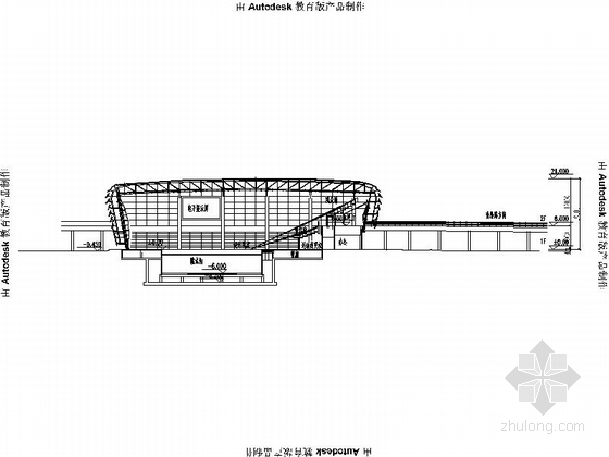 [山东]流线型统一壳状屋面综合水上体育馆建筑设计方案文本（含CAD）-流线型统一壳状屋面综合水上体育馆建筑剖面图