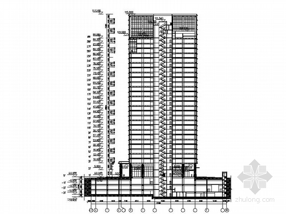 [深圳]某二十八层商业综合体钢化玻璃幕墙建筑施工图- 