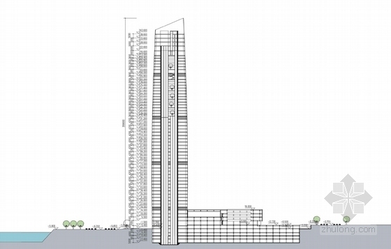 [长沙]某55层商业综合体建筑方案文本（243.6米）-剖面图