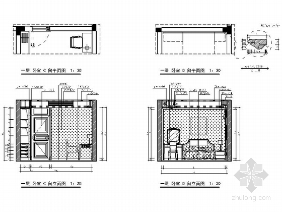 [瑞金]独创新古典欧式三层别墅样板房装修图卧室立面图