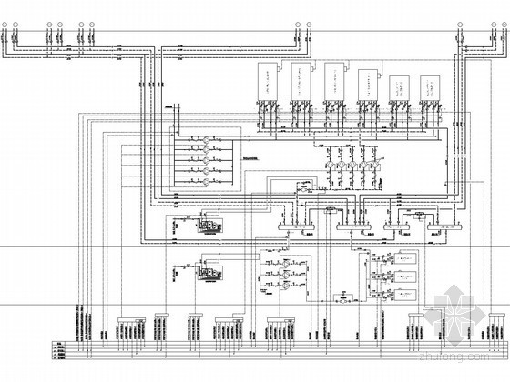[成都]都市综合体空调通风设计施工图纸180张(30万平米知名设计院)-冷、热水机房水系统流程图及控制原理图 