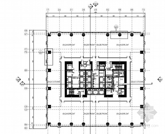 [山东]超高层玻璃金字塔结构办公综合体建筑施工图-超高层玻璃金字塔结构办公综合体建筑平面图