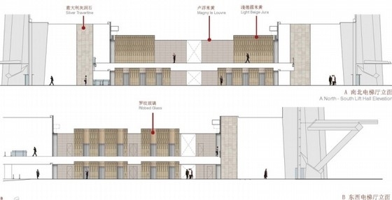 [广东]超高层金融中心办公楼室内装修设计方案电梯厅立面图 