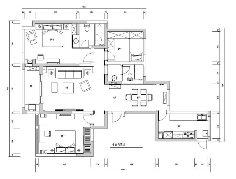 两房两厅装修设计图资料下载-[江苏]常熟世贸五期三房两厅公寓房室内施工图设计