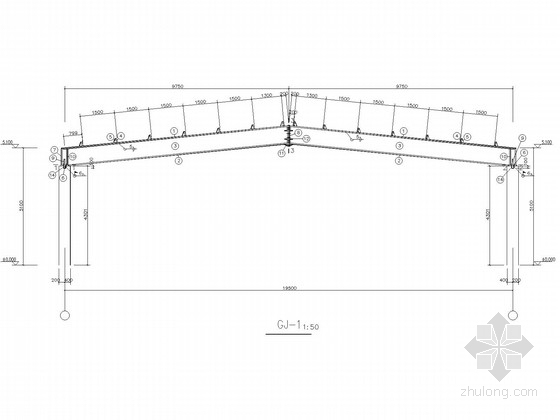 7米跨度钢架构厂房资料下载-21米跨72米长门式钢架厂房结构施工图