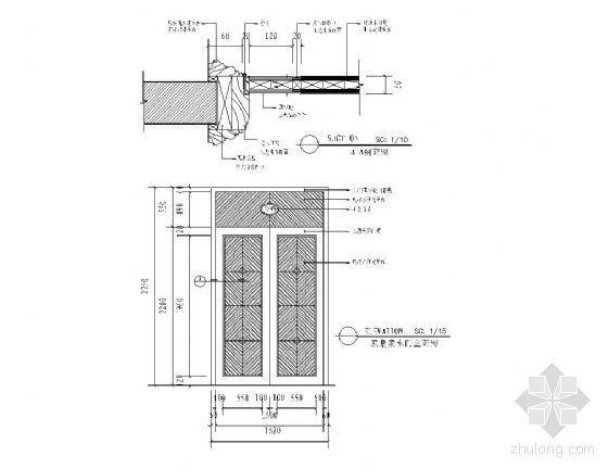 木门剖面图CAD资料下载-双扇实木门详图