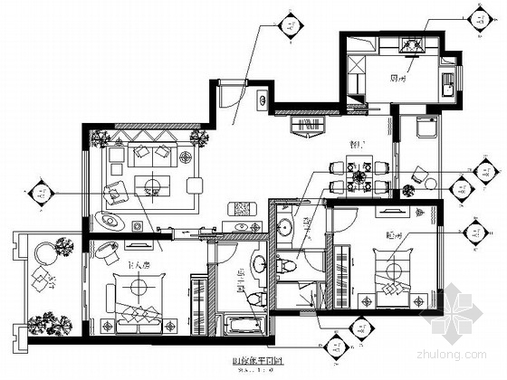 简欧居住空间资料下载-[上海]示范居住小区简欧两居室室内装修施工图（含实景）