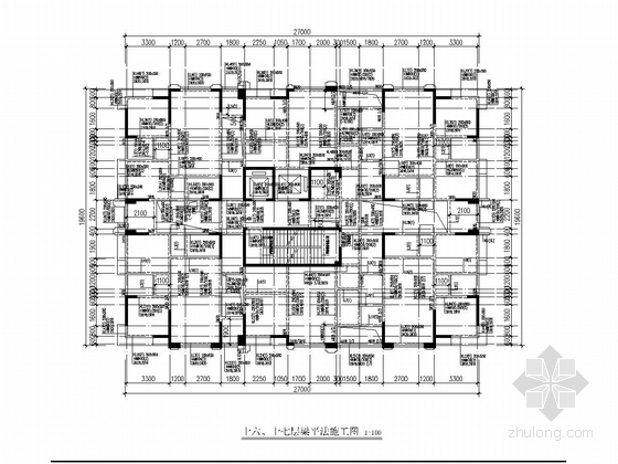 [四川]地上22层剪力墙结构高层商住楼结构施工图-十六、十七层梁平法施工图