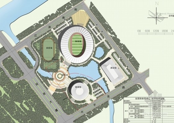 [浙江]现代风格体育中心规划及单体设计方案文本-体育中心总平面图 