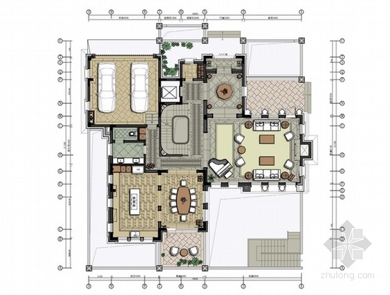室内装修效果图美式资料下载-[江苏]两层美式风格高尔夫别墅样板间室内装修设计方案