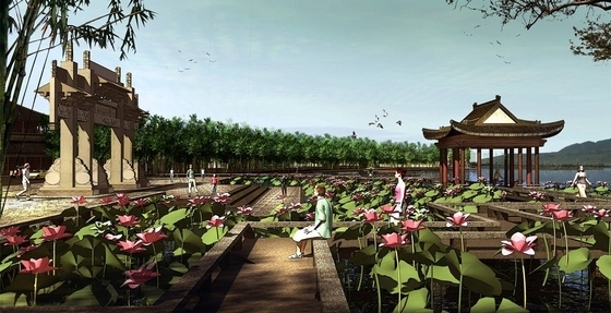 [江苏]历史文化度假古镇景观规划设计方案（北京著名景观设计公司）-古镇景观效果图