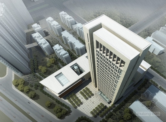 [河南]某20层行政办公楼建筑方案文本（含CAD）-鸟瞰图