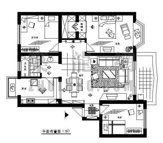 三室两厅户型cad图下载资料下载-三室两厅装修图