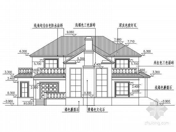 300平高级欧式别墅设计施工图带效果图（知名建筑设计院）-300平高级欧式别墅设计施工立面图