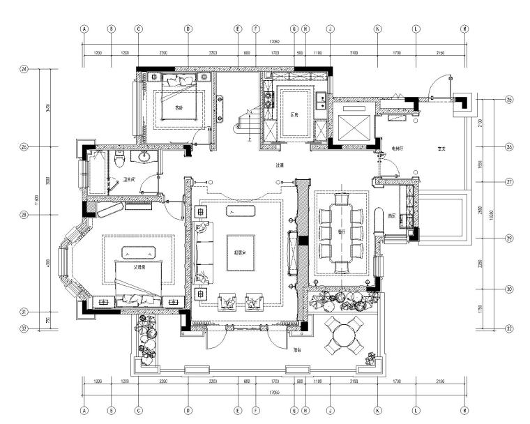 [江苏]南京大华锦绣华城香鸢美颂四居室样板房全套CAD施工图-13F平面布置图