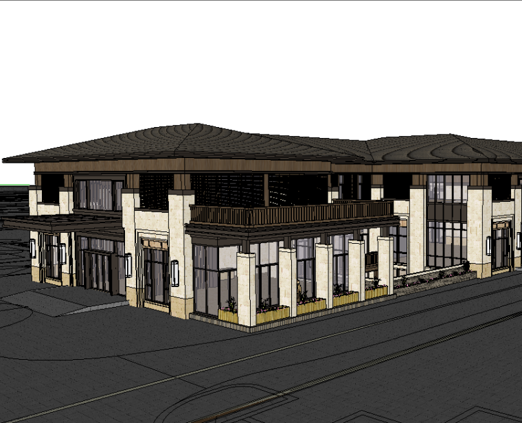 现代多层住宅建筑模型资料下载-日式现代风格无锡协信会所建筑模型设计