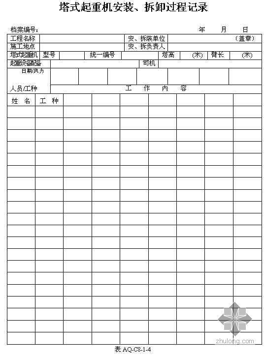 [北京]塔式起重机拆装检查验收表格- 