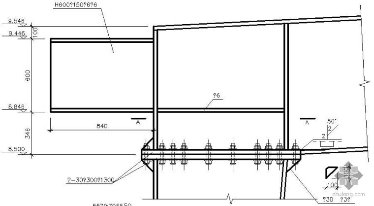 梁柱连接节点构造资料下载-某1100×250屋面梁柱连接节点构造详图