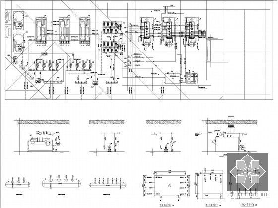 [湖北]超高层星级酒店通风、防排烟及空调水系统施工图-冷冻站、锅炉房水管平面图及剖面图