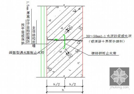 [湖南]轨道交通换乘站实施性施工组织设计160页（明挖顺筑法）-施工缝防水示意图