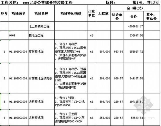 装饰预算明细表资料下载-[广东]2015年大厦精装修工程预算书