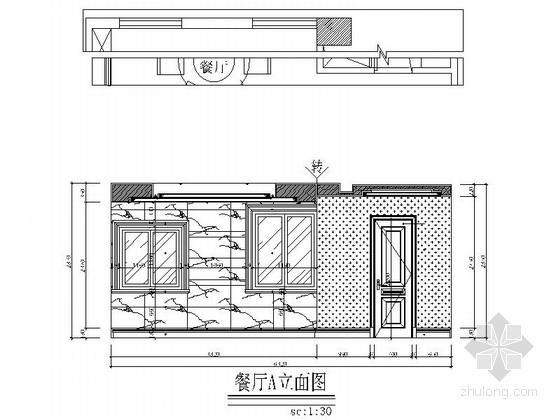 [福建]高端居住区简欧风格两层别墅室内装修施工图餐厅立面图