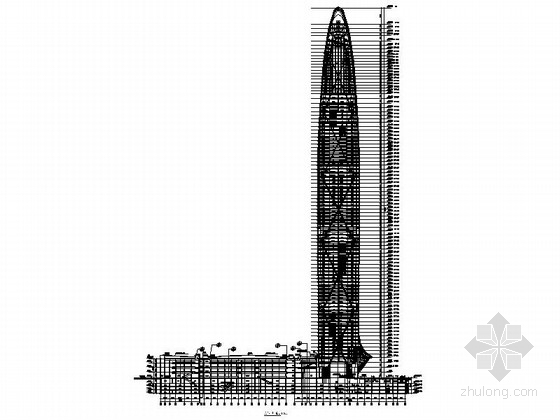 [深圳]某98层商业综合体建筑施工图（439米）-剖面图 
