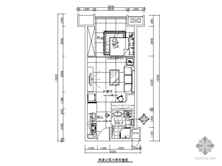 建筑方案图单身公寓资料下载-现代一居室单身公寓设计方案图