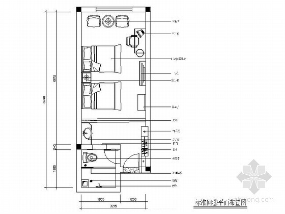 宾馆标准间装修施工图资料下载-[江苏]某时尚大酒店标准间客房Ⅲ施工图