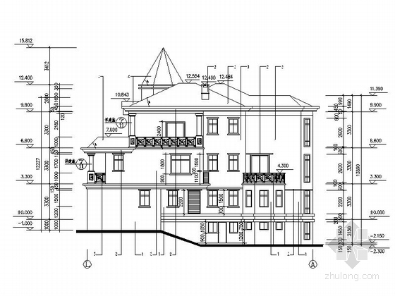 [新农村]3层新中式风格独栋别墅设计施工图（含效果图）-3层新中式风格独栋别墅设计立面图