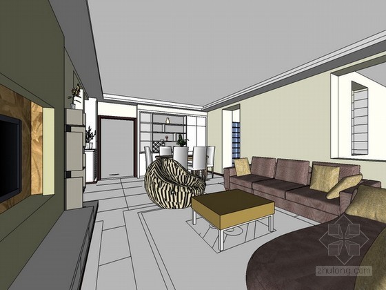 室内现代设计风格资料下载-室内场景现代风格sketchup模型下载