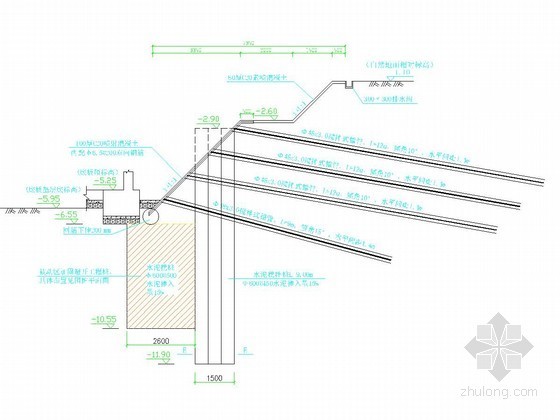 混凝土挡墙计算实例资料下载-8米深基坑复合土钉墙加桩撑加双排桩加重力挡墙支护设计计算