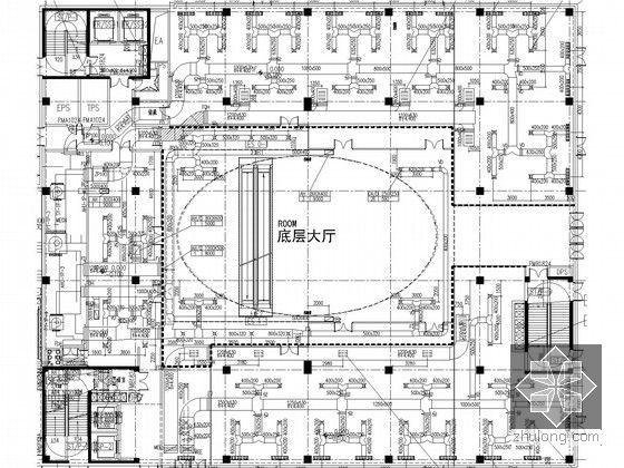 [武汉]地标大楼暖通及动力全套设计施工图207张(438米，88层，含审图意见)-风管布置局部大样