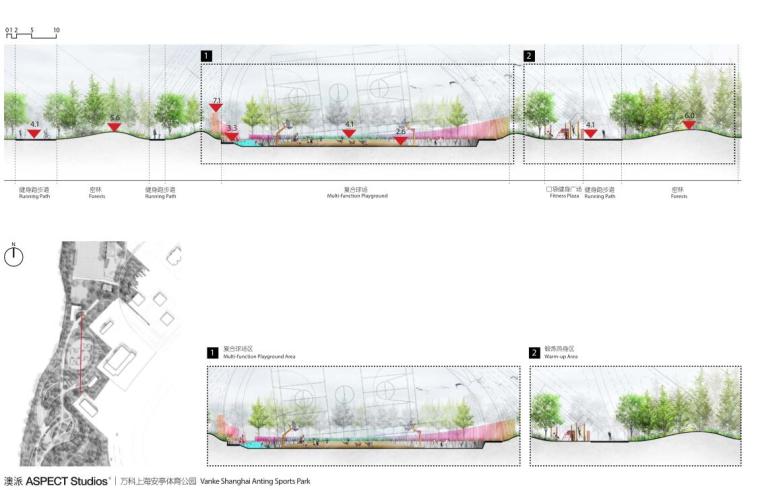 [上海]知名地产安亭体育公园景观最终概念设计（PDF+96页） -多功能运动场剖面