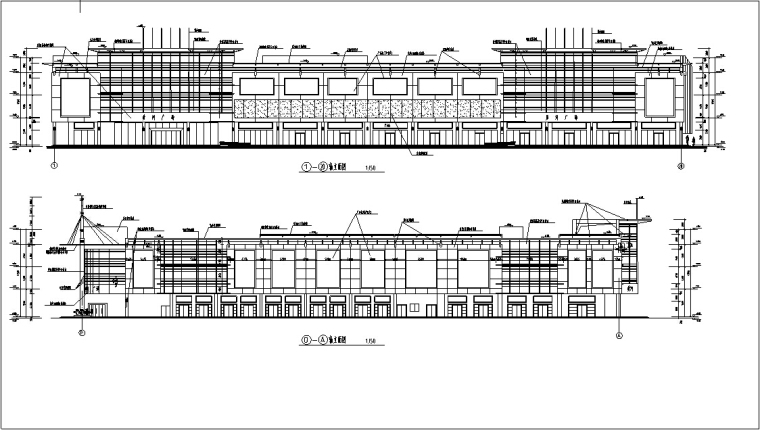 现代多层商场商业建筑设计施工图CAD-现代多层商场商业建筑设计立面图2