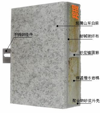 保温墙干挂石材资料下载-抛光面山东白麻超薄石材保温板