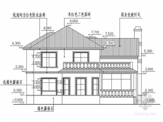 300平高级欧式别墅设计施工图带效果图（知名建筑设计院）-300平高级欧式别墅设计施工立面图