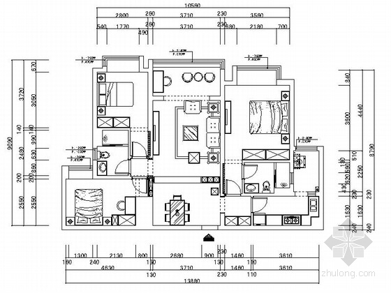 maya三室两厅模型资料下载-[银川]工业园区简欧三居室雅居装修施工图（含效果及模型）